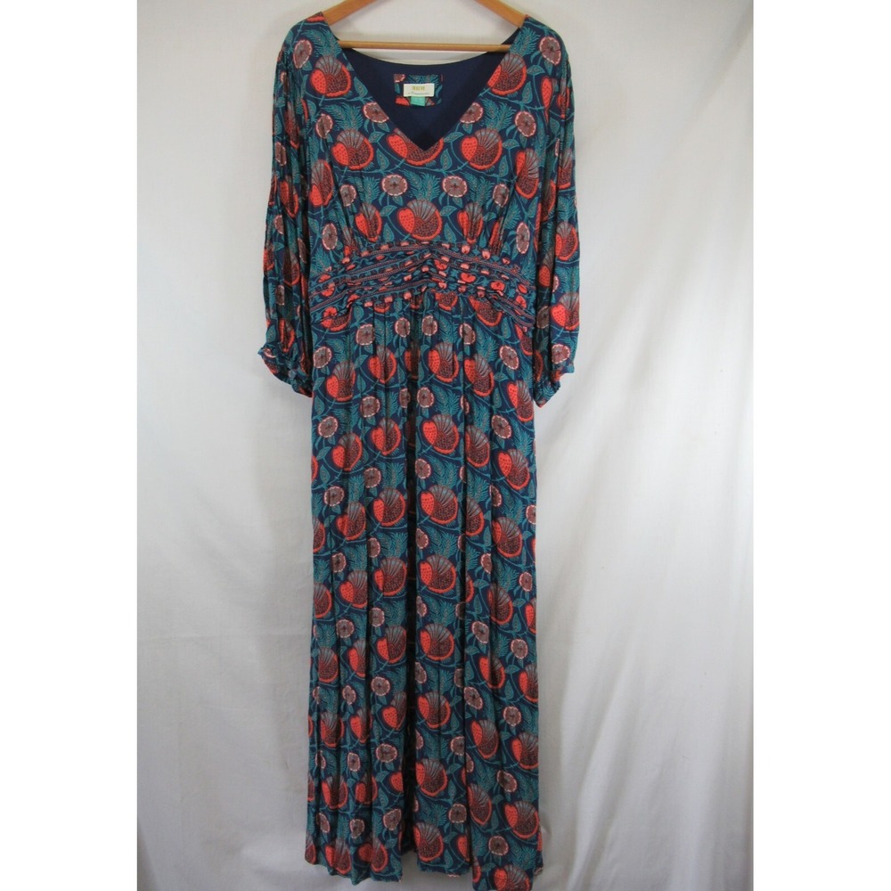 Anthropologie Maeve Maxi Dress Women Plus Size 20W Floral V-neck Blue Pockets